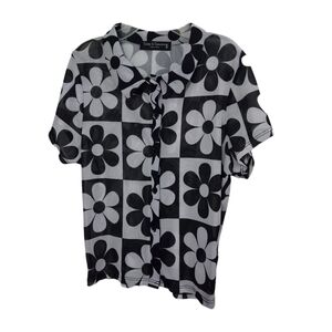 Black and White Floral Checkered Blouse